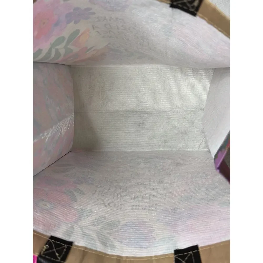 NW/OT Natural Life Reusable Tote Grocery Floral L Happy Bag You Make The World